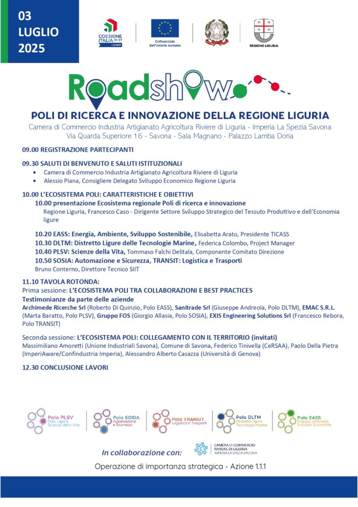 Il Polo Dltm partecipa al Roadshow del 3 luglio promosso dal Polo Eass a Savona. Partecipazione in presenza e in remoto